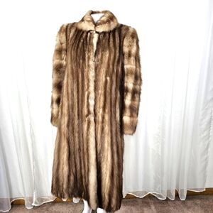 Michael Forrest Furrier brown stripe real fur coat size medium